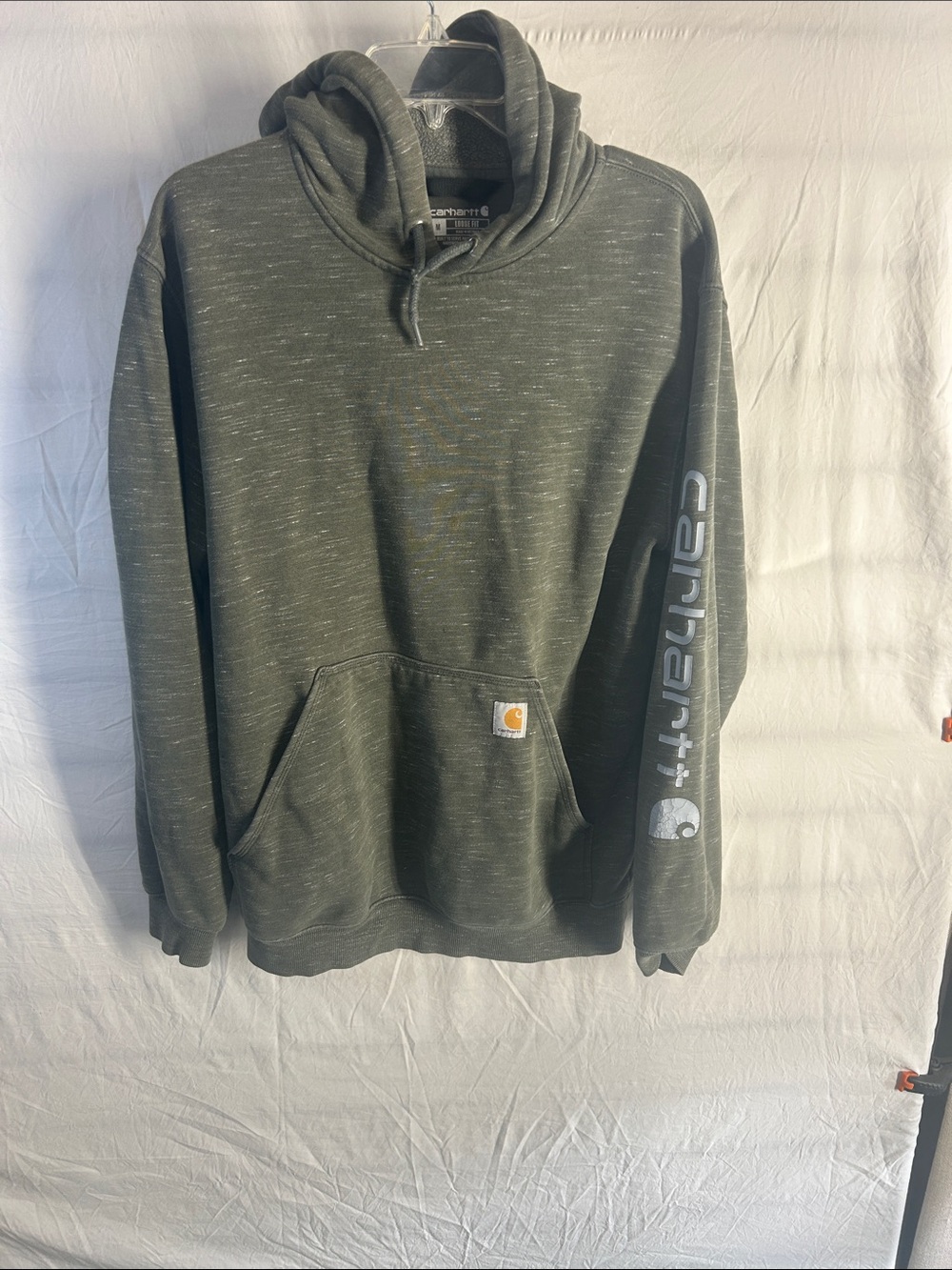 Carhartt Men’s Olive Heather Hooded Sweatshirt with Sleeve Logo